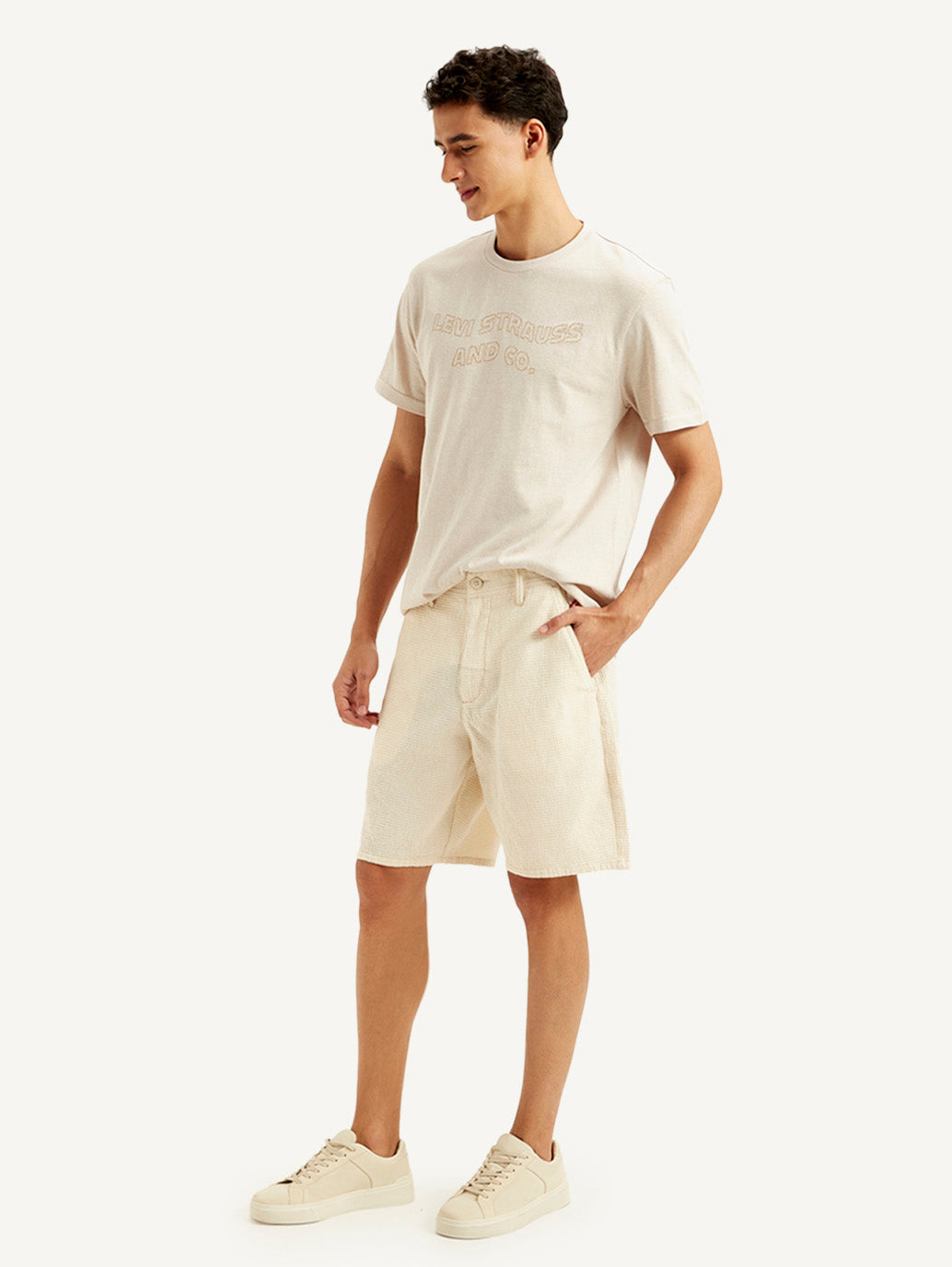 Men's Cream Tapered Shorts - Side View