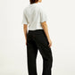 Women's Mid Rise Black Loose Fit Cargo Trousers - Back View