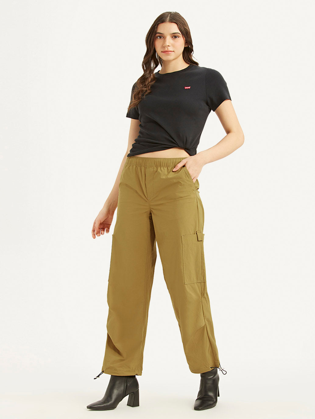 Women's Mid Rise Loose Fit Baggy Dad Cargo Trousers