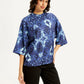 Women's Printed Blue Round Neck Top - Side View