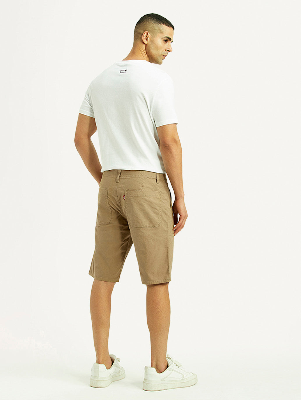 Men's Beige Tapered Fit Mid Rise Shorts - Back View