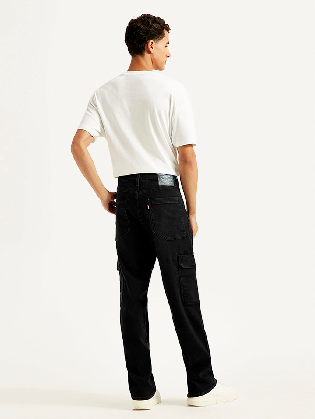 Men's 568 Black Loose Straight Cargo Trousers - Back View