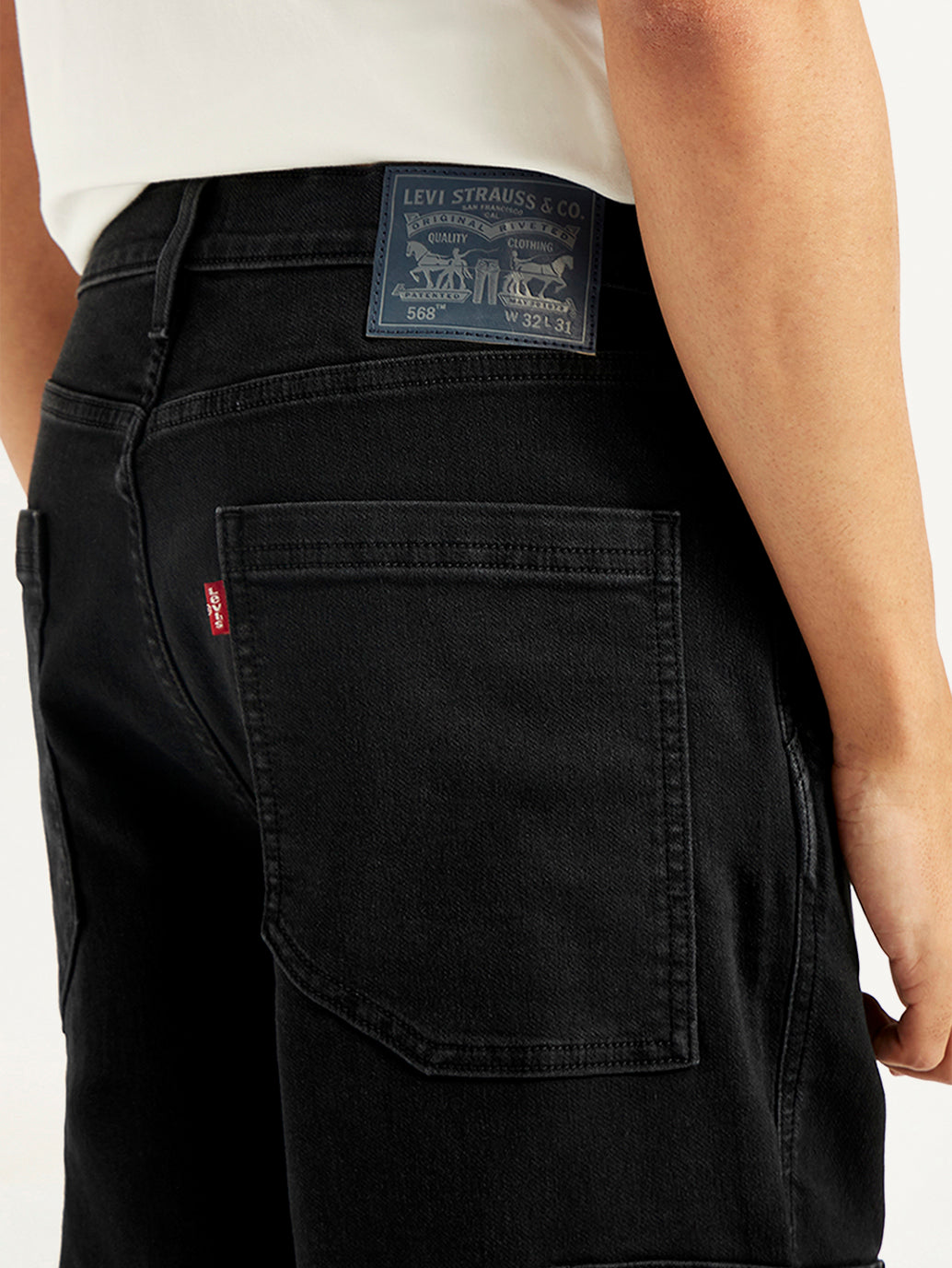 Men's 568 Black Loose Straight Cargo Trousers - Detail View