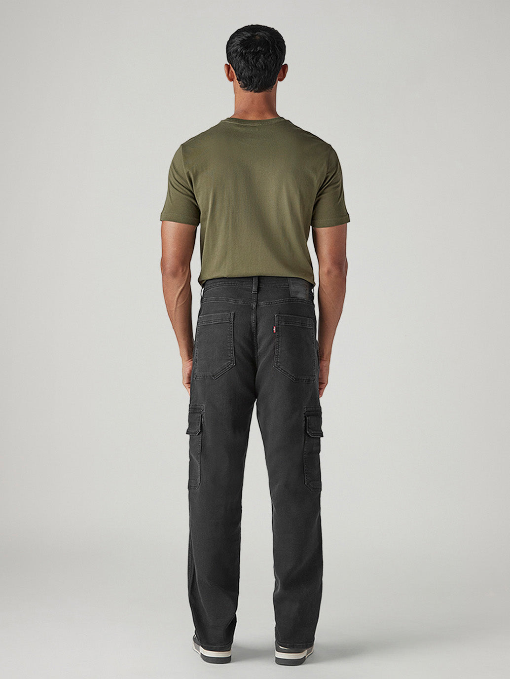 Men's 568 Black Loose Fit Mid Rise Cargos - Back View