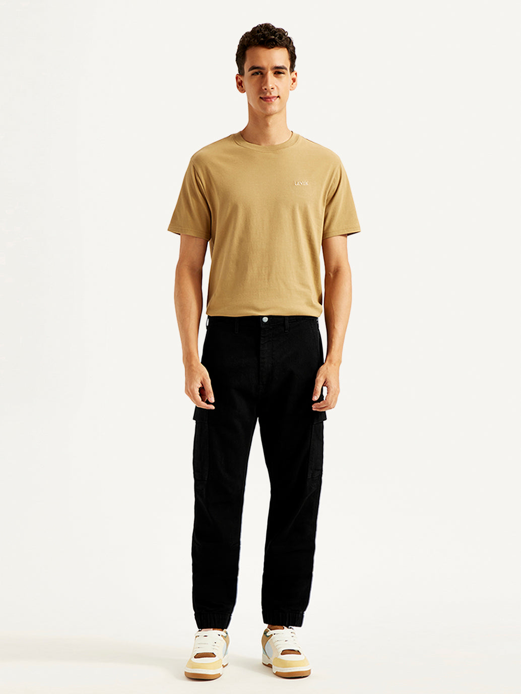 Men's Tapered Black Utility Cargo Jogger - Front View