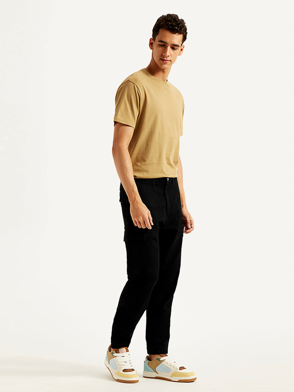Men's Tapered Black Utility Cargo Jogger - Side View