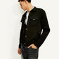 Men's Redloop Solid Black Spread Collar Jacket - Elevated View