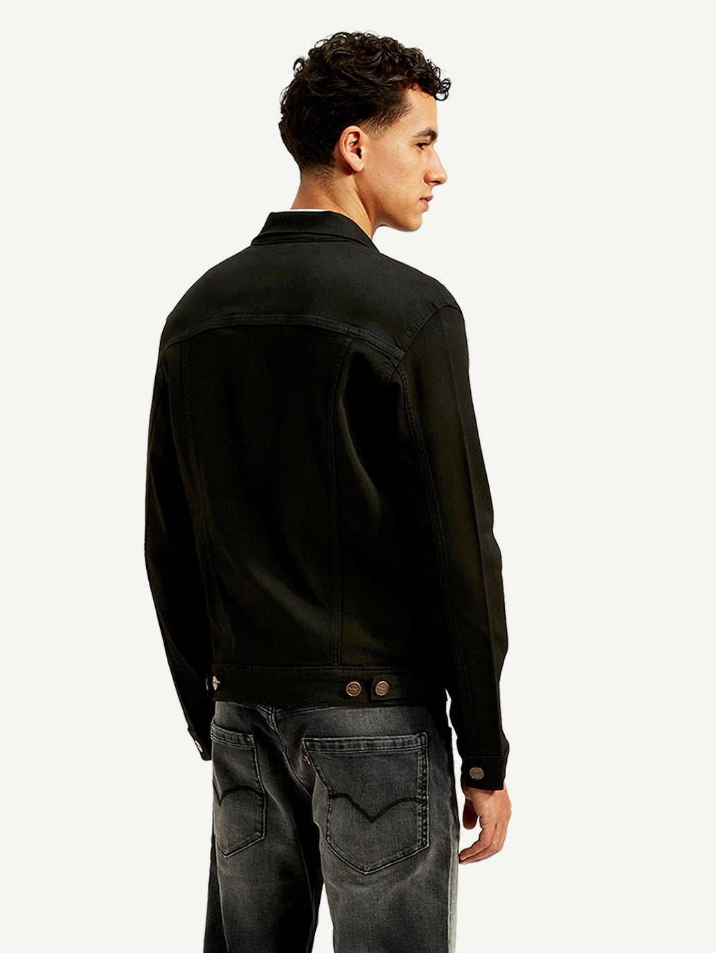 Men's Redloop Solid Black Spread Collar Jacket - Back View