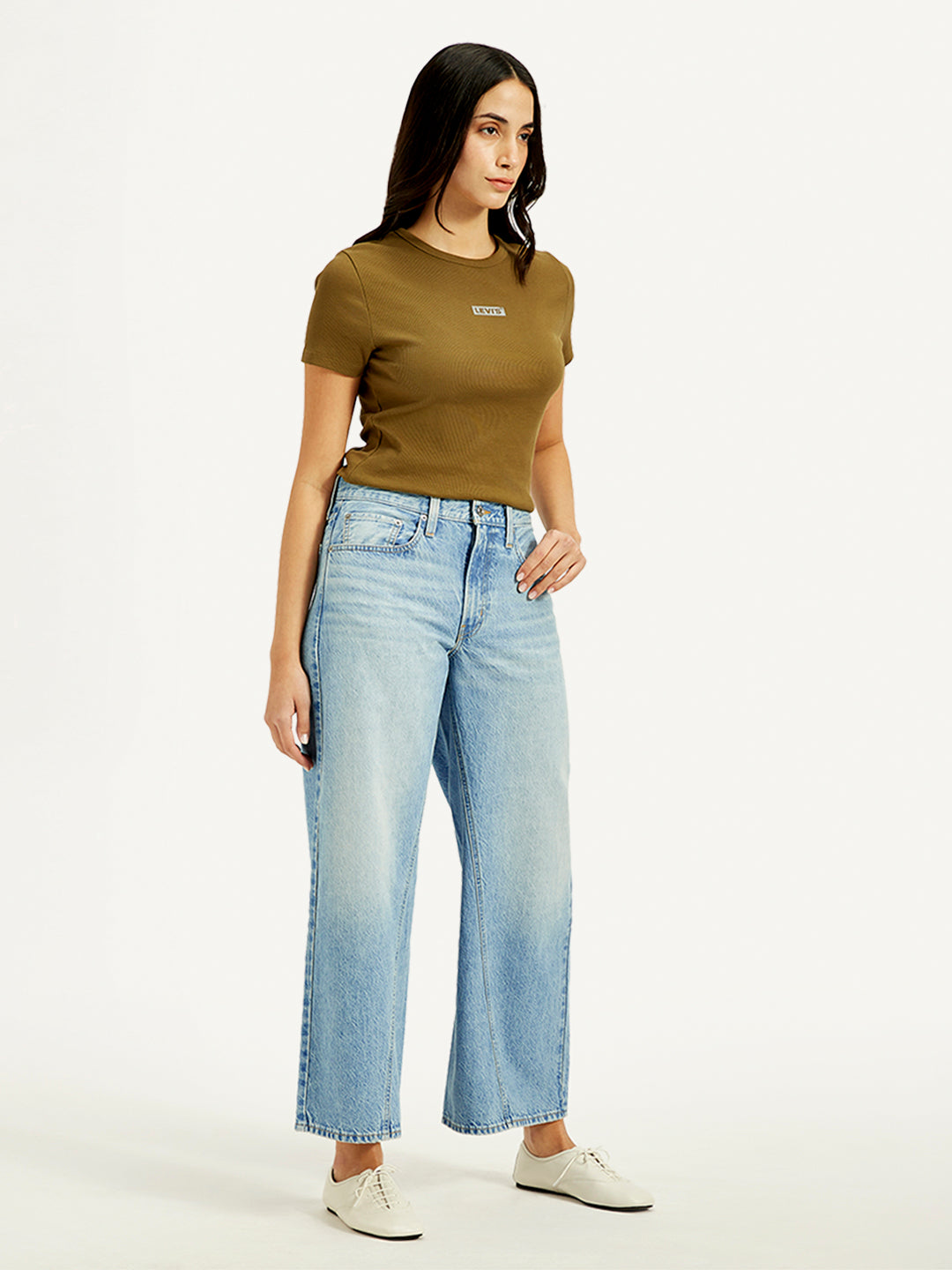Women's Blue XL Straight Fit Mid Rise Jeans - Side View