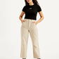 Women's High Rise Beige Loose Fit Trousers - Front View