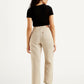 Women's High Rise Beige Loose Fit Trousers - Back View
