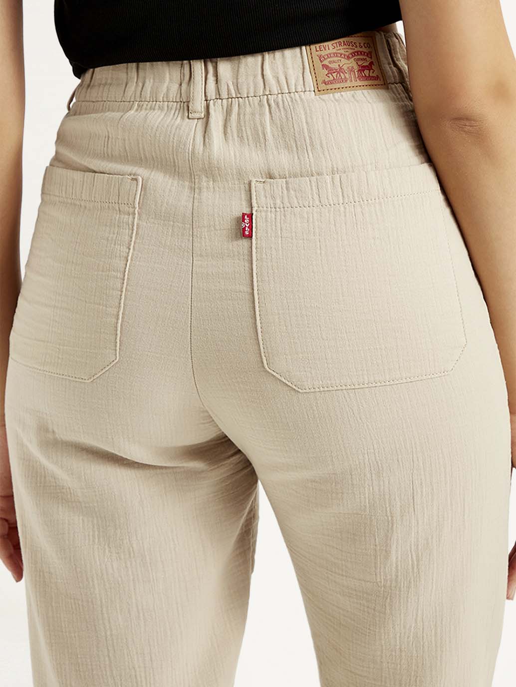 Women's High Rise Beige Loose Fit Trousers - Detail View