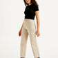 Women's High Rise Beige Loose Fit Trousers - Side View