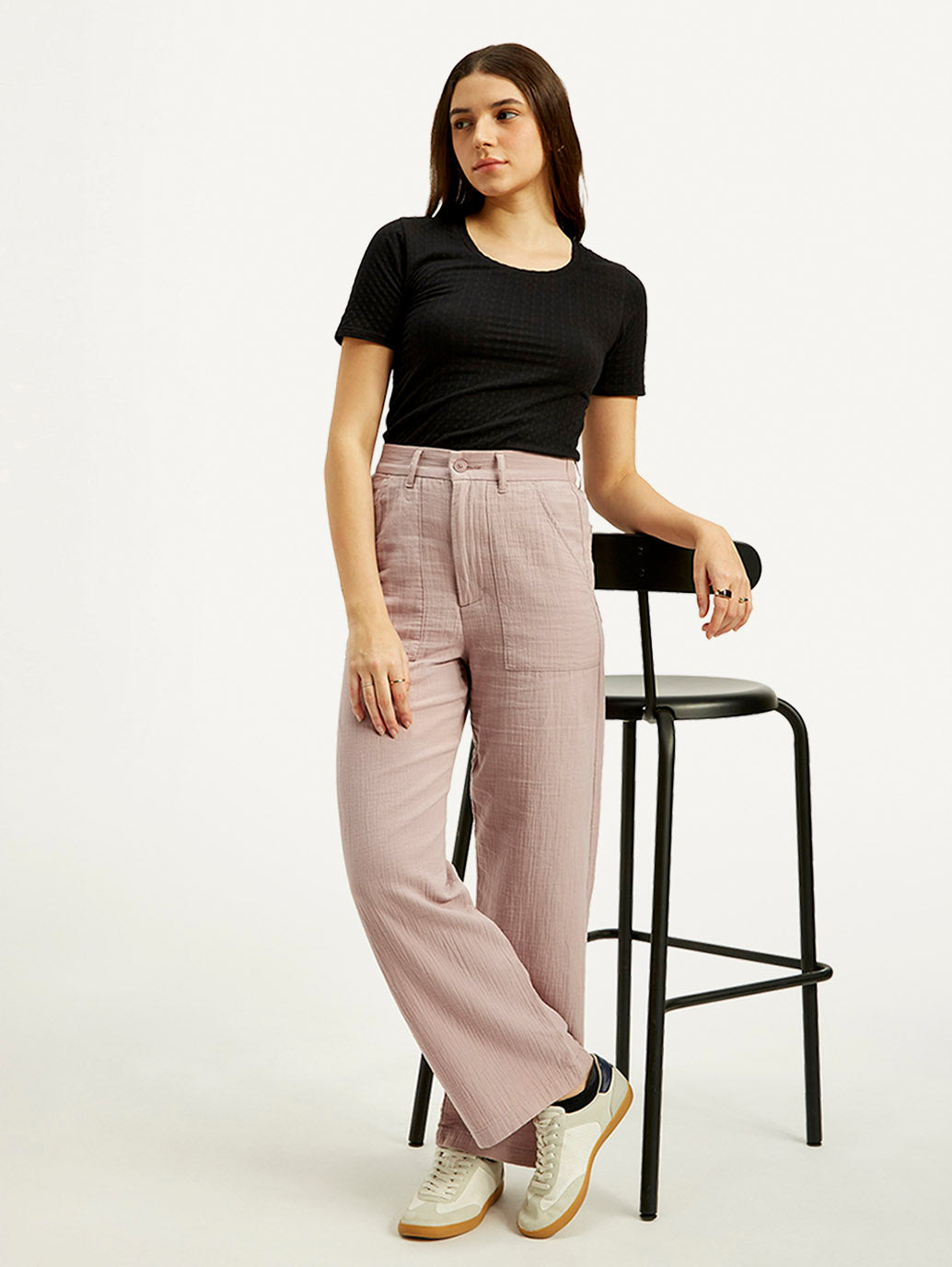Women's High Rise Purple Loose Fit Trousers