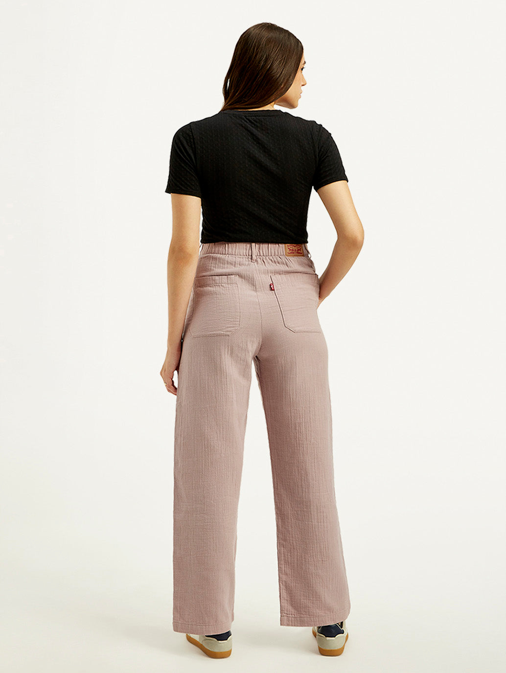 Women's High Rise Purple Loose Fit Trousers - Back View