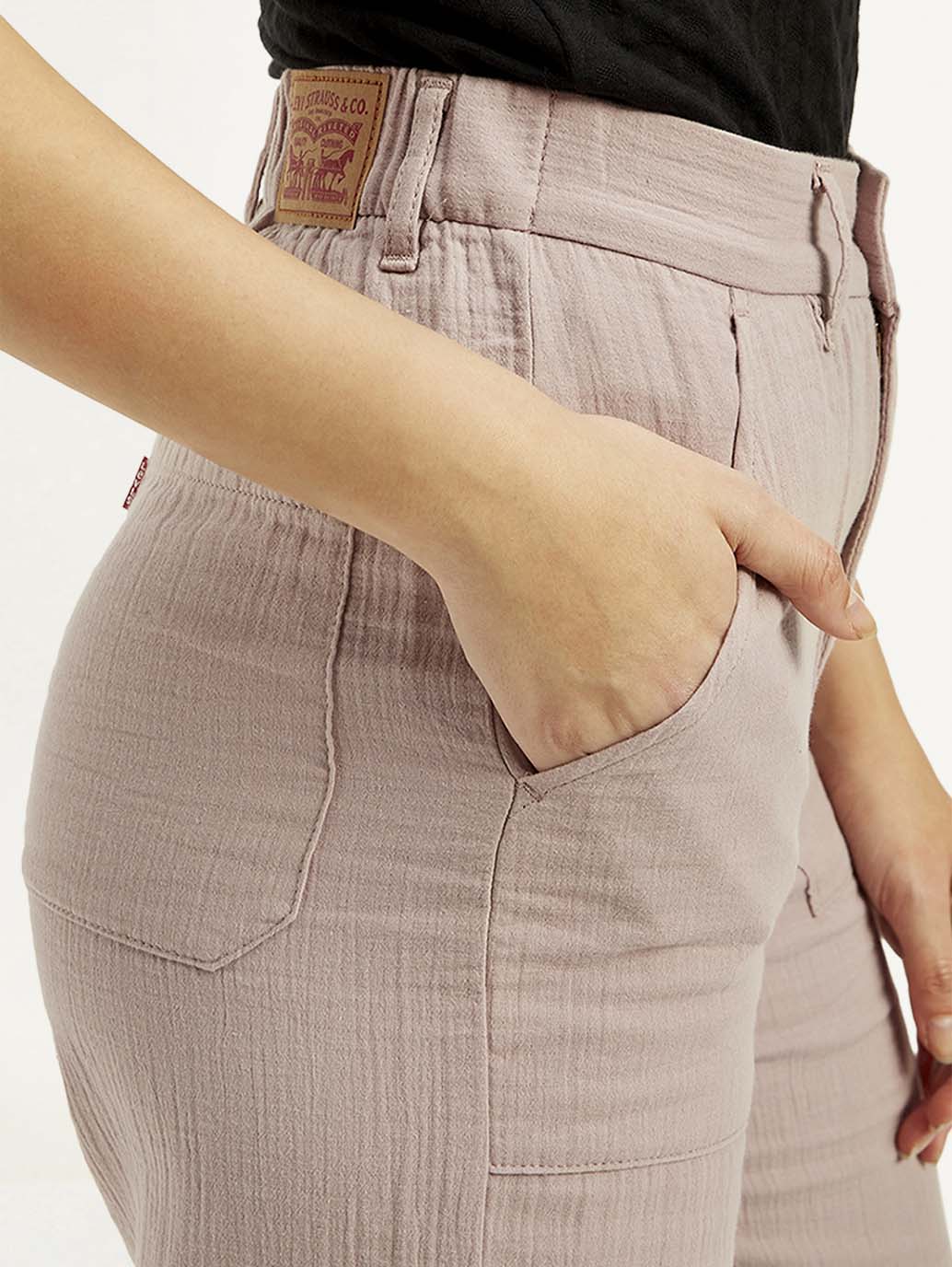 Women's High Rise Purple Loose Fit Trousers - Detail View