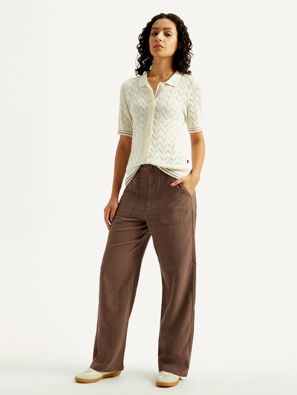 Women's Brown Loose Fit Mid Rise Trousers - Styleshot View