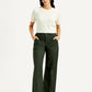 Women's High Rise Olive Straight Fit Trousers - Front View