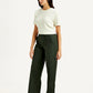 Women's High Rise Olive Straight Fit Trousers - Side View
