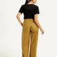 Women's Mid Rise Mustard Straight Fit Trousers - Back View