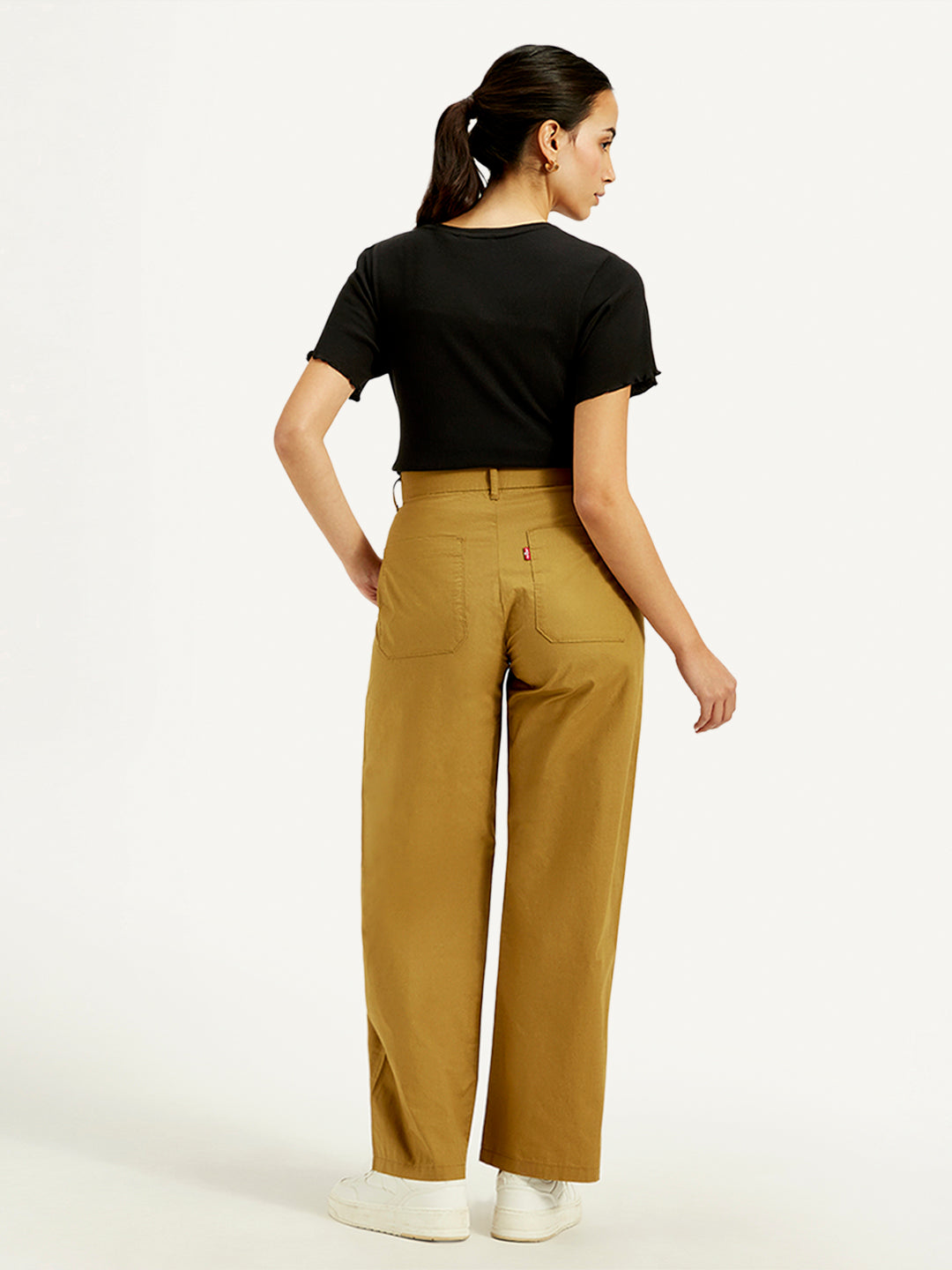 Women's Mid Rise Mustard Straight Fit Trousers - Back View