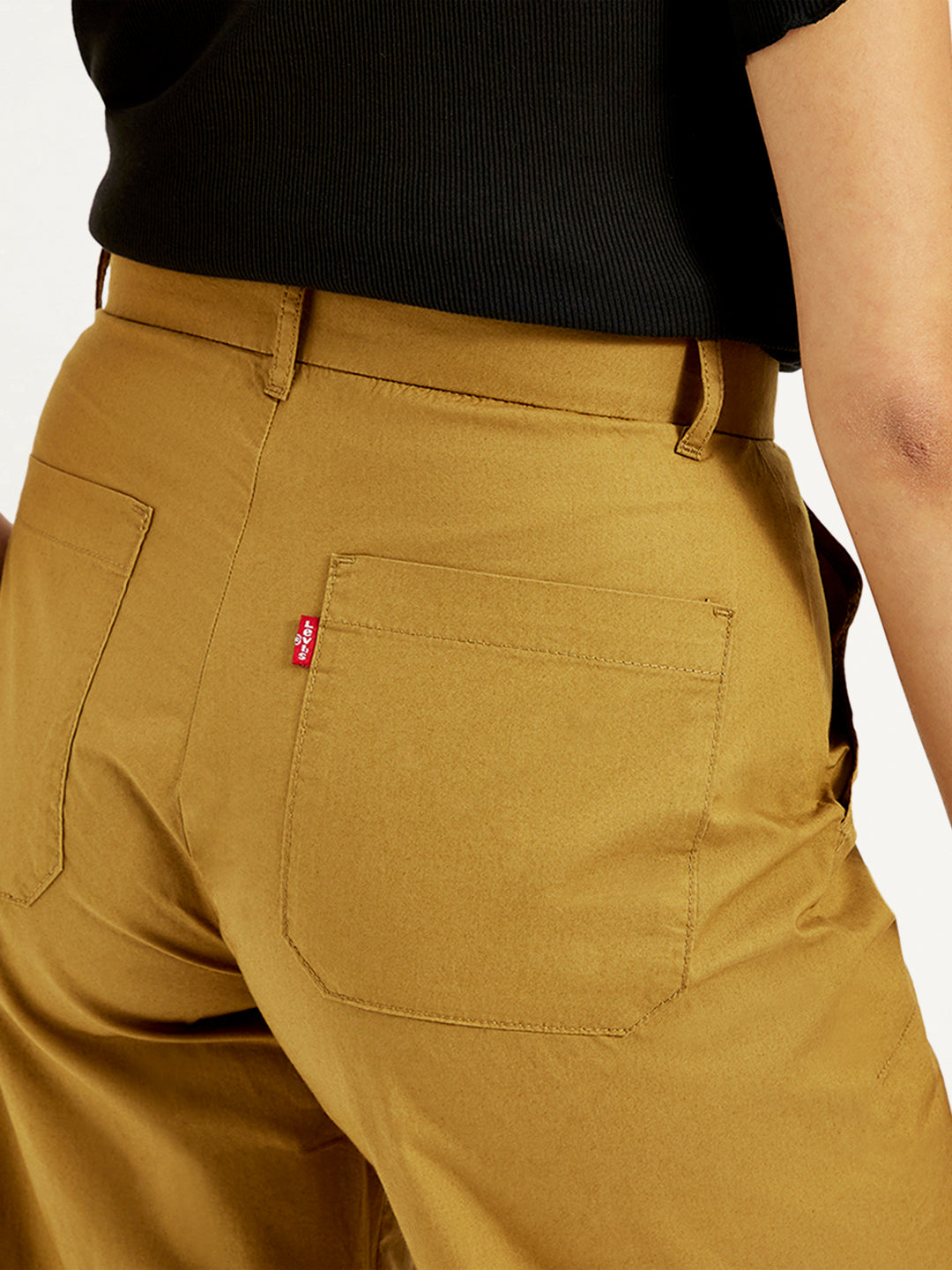 Women's Mid Rise Mustard Straight Fit Trousers - Detail View