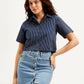 Women's Striped Spread Collar Shirt - Styleshot View