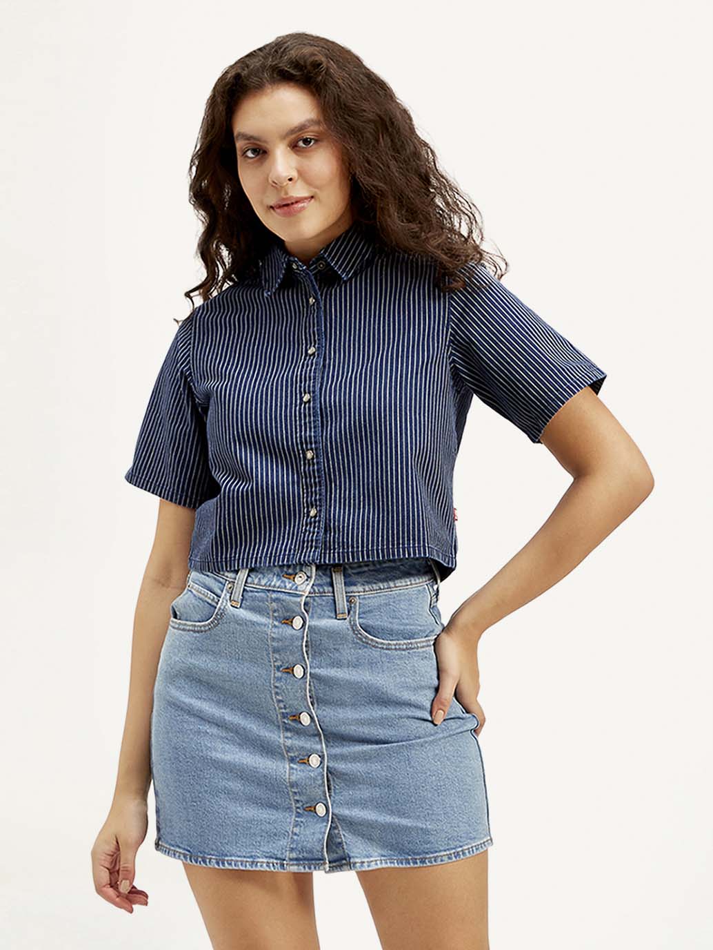 Women's Striped Spread Collar Shirt - Front View
