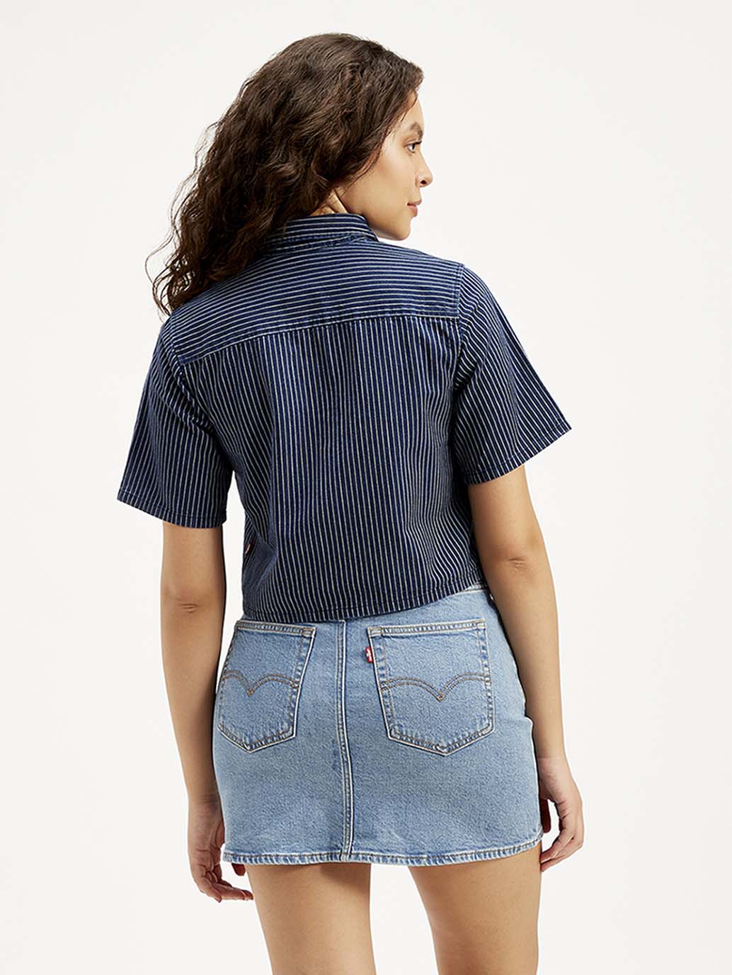 Women's Striped Spread Collar Shirt - Back View