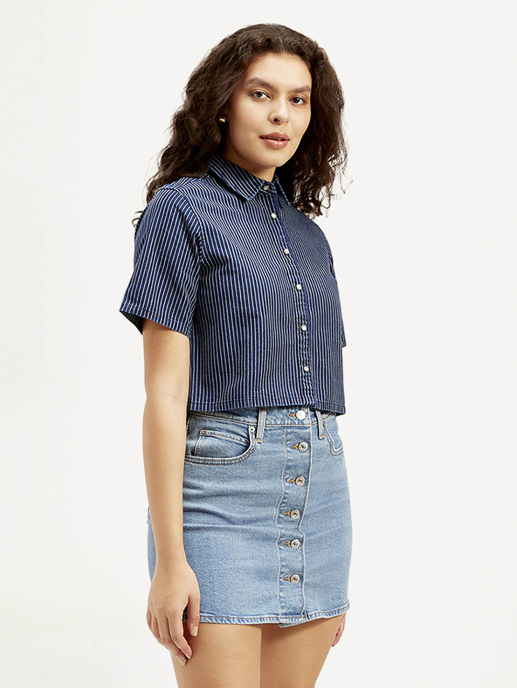 Women's Striped Spread Collar Shirt - Side View