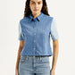 Women's Colorblock Blue Regular Fit Shirt - Front View