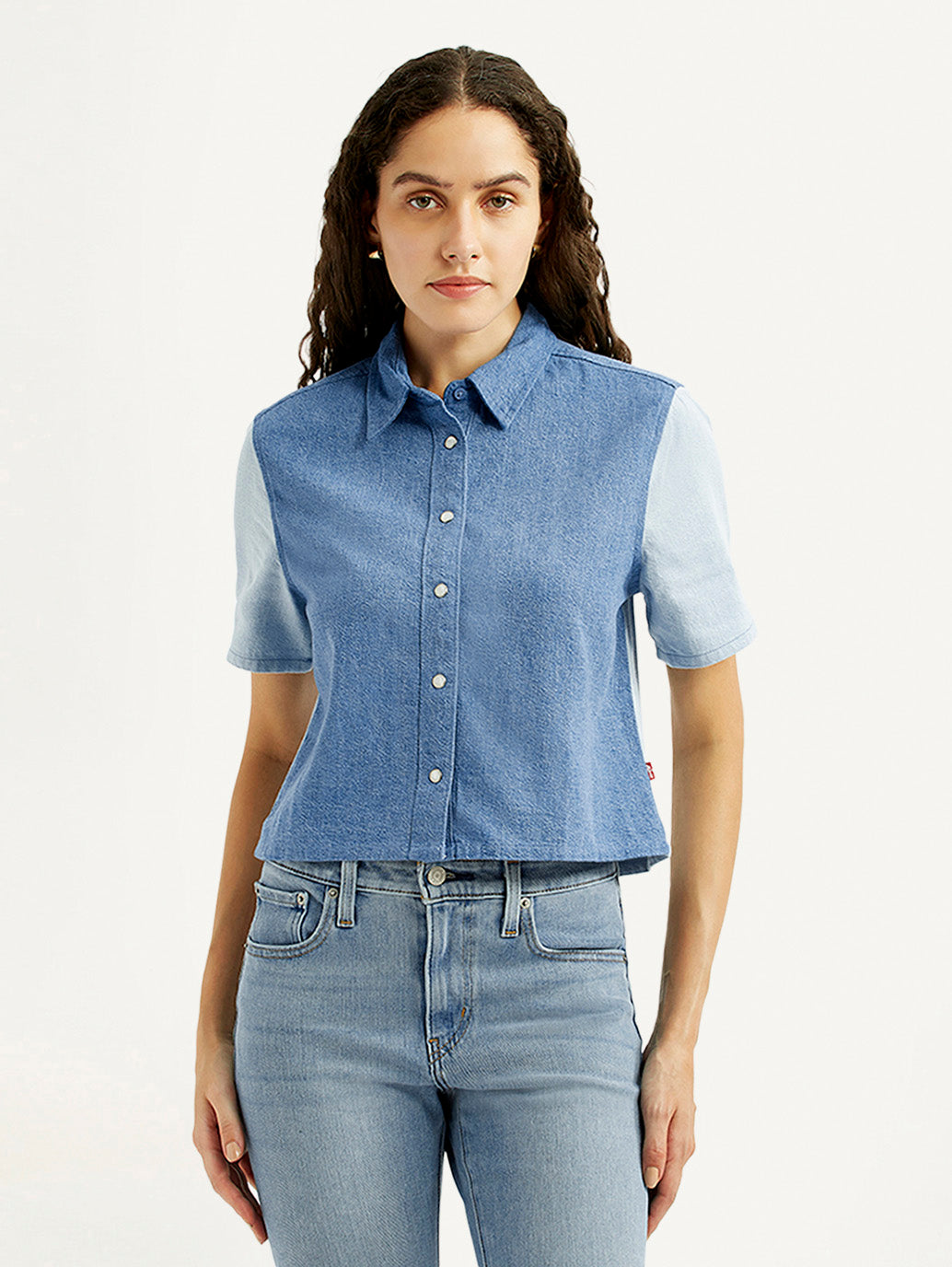 Women's Colorblock Blue Regular Fit Shirt - Front View
