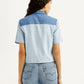 Women's Colorblock Blue Regular Fit Shirt - Back View