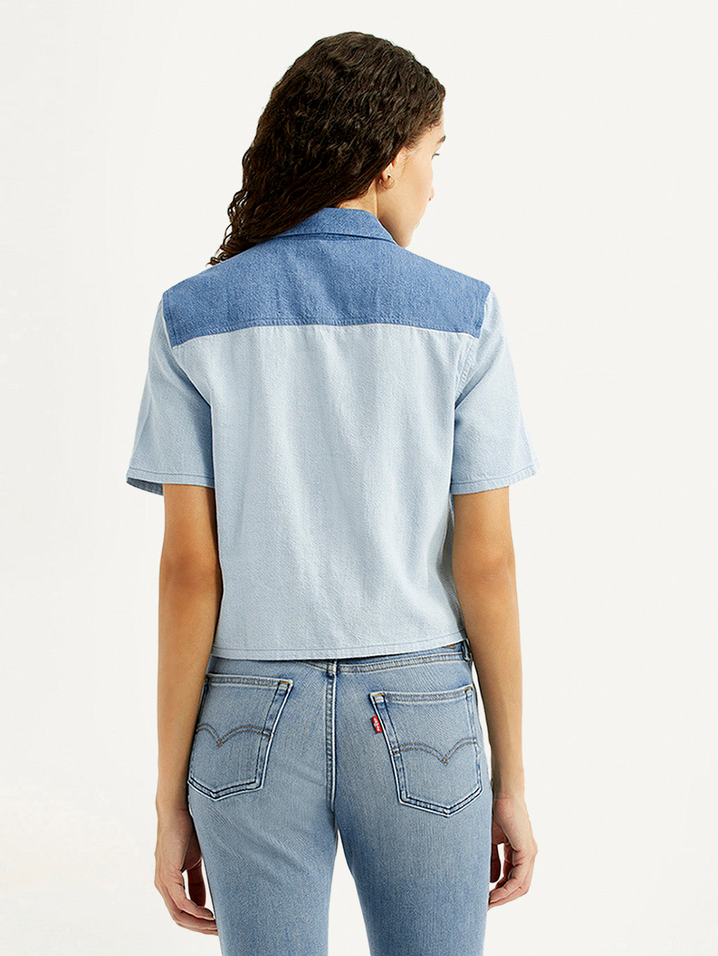 Women's Colorblock Blue Regular Fit Shirt - Back View