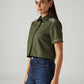 Women's Embroidered Olive Green Spread Collar Shirt - Side View