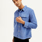 Men's Solid Blue Relaxed Fit Corduroy Shacket - Elevated View