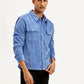 Men's Solid Blue Relaxed Fit Corduroy Shacket - Styleshot View