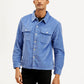 Men's Solid Blue Relaxed Fit Corduroy Shacket - Front View