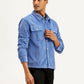 Men's Solid Blue Relaxed Fit Corduroy Shacket - Side View