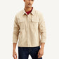 Men's Solid Beige Relaxed Fit Corduroy Shacket - Front View