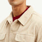 Men's Solid Beige Relaxed Fit Corduroy Shacket - Detail View