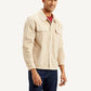Men's Solid Beige Relaxed Fit Corduroy Shacket - Side View