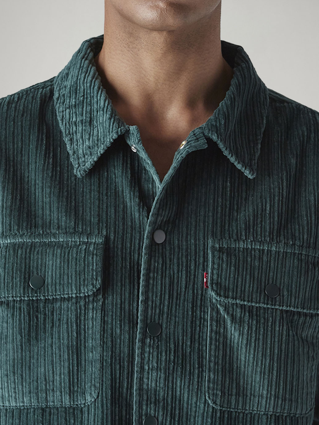 Men's Green Textured Relaxed Fit Corduroy Shirt - Detail View