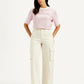 Women's High Rise Off-White Wide Leg Cargo Trousers - Styleshot View