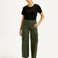 Women's High Rise Olive Wide Leg Cargo Trousers - Front View