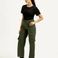 Women's High Rise Olive Wide Leg Cargo Trousers - Side View
