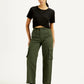 Women's High Rise Olive Wide Leg Cargo Trousers - Styleshot View