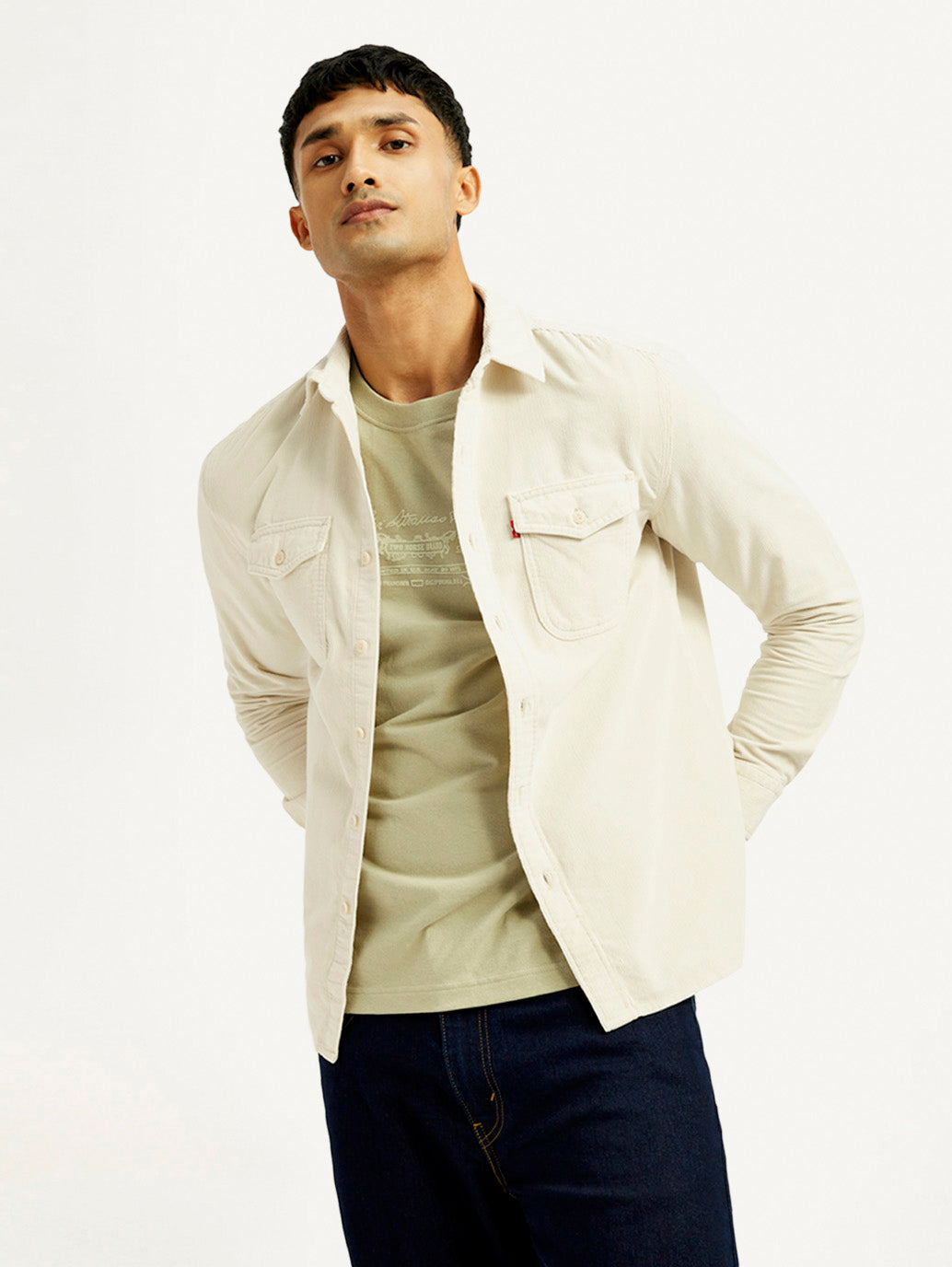 Men's Solid Slim Fit Corduroy Shirt - Elevated View