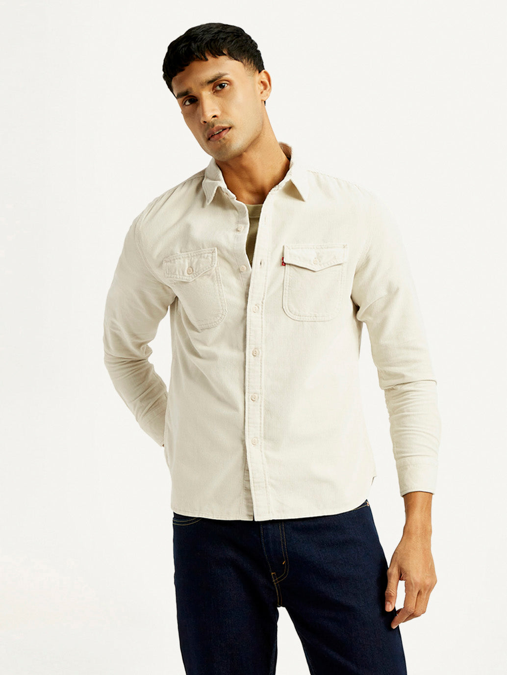 Men's Solid Slim Fit Corduroy Shirt - Styleshot View