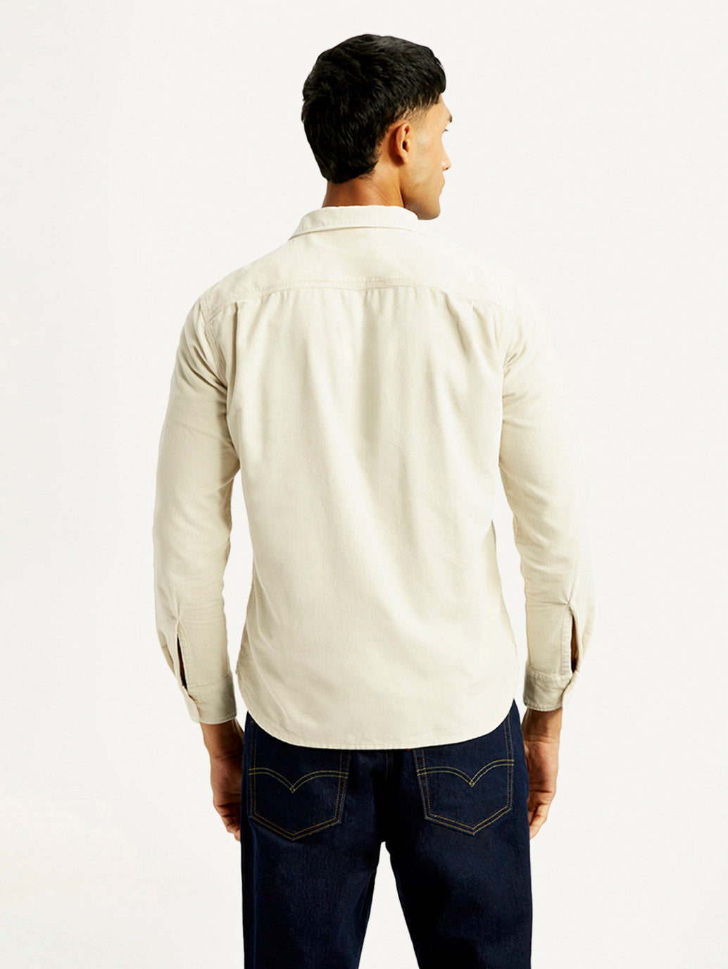 Men's Solid Slim Fit Corduroy Shirt - Back View
